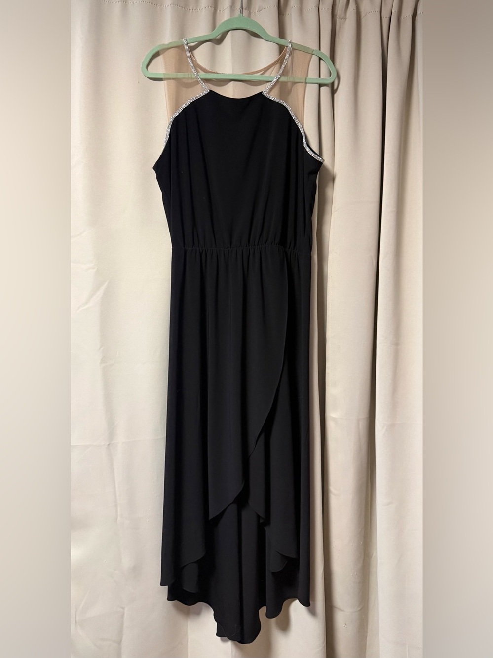 MSK Elegant Black Evening High-Low Dress with Rhinestone Trim